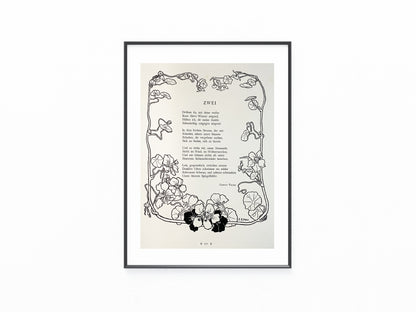 Original Jugendstil Druck Gustav Falke ZWEI 1900 | Historische Grafik mit floralem Rahmen