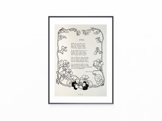 Original Jugendstil Druck Gustav Falke ZWEI 1900 | Historische Grafik mit floralem Rahmen