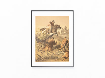 1880 Original Beizjagd Lithografie | Adlerjagd bei den Kirgisen | Falknerei Vögel