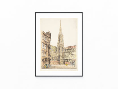 Original Radierung 1925 Wien Stephansdom Signiert koloriert Willy Scholz