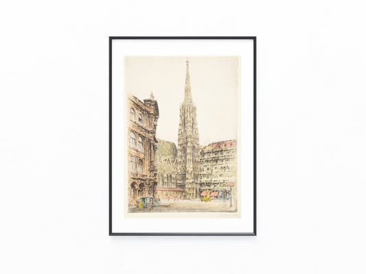 Original Radierung 1925 Wien Stephansdom Signiert koloriert Willy Scholz