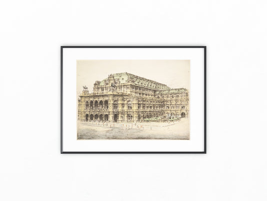 Wien Staatsoper Original Radierung 1925 | Willy Scholz signiert & koloriert | Architektur Grafik