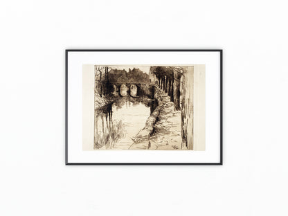 Original Druck Albert Baertsoen Le Vieux Pont 1900 | Historische Radierung Belgien