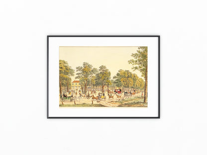 1830 Wien Praterallee Original kolorierter Kupferstich | Pferdekutschen Prater Promenade