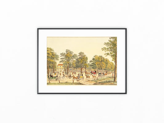 1830 Wien Praterallee Original kolorierter Kupferstich | Pferdekutschen Prater Promenade
