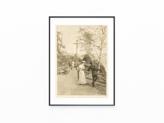 Original Karlsbad Grafik 1890 | Spaziergang am Heiligen Kreuz | Historisches Böhmen