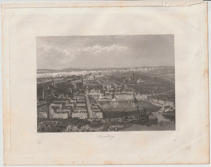 Original Hamburg Ansicht 1856 Antike Stadt-Lithografie