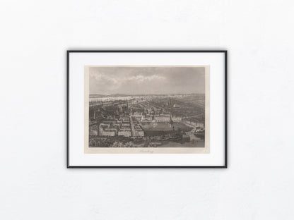 Original Hamburg Ansicht 1856 Antike Stadt-Lithografie
