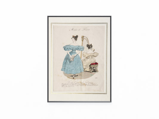 Original Modes de Paris Lithografie 1832 | Damenmode mit Harfe