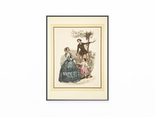 Mode Lithografie 1855 Original mit Familie | Familienszene