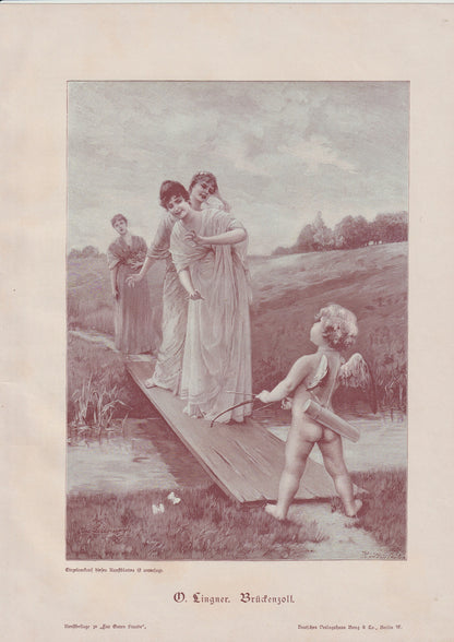 Jugendstil Original Liebesszene Brückenzoll 1900