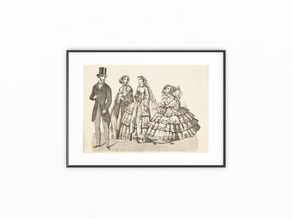 1855 Antike Modegrafik schwarz-weiß Vintage