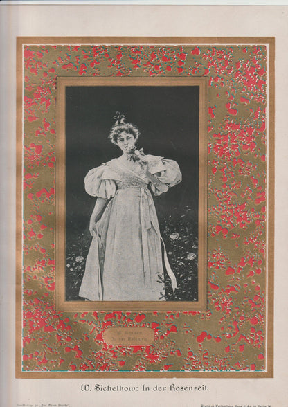 Jugendstil Original Kunstdruck Rosenzeit Sichelkow 1900