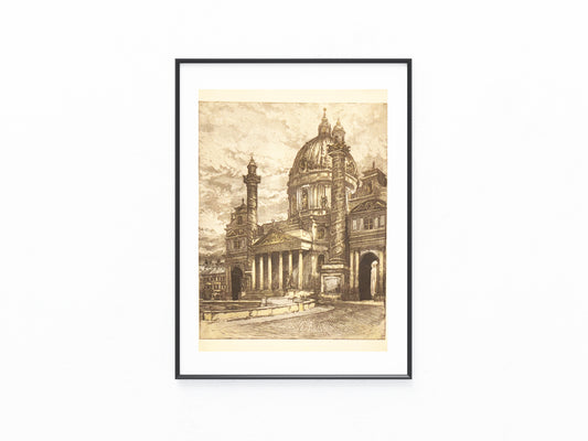 Original Karlskirche Wien Großformat Grafik 1920 | Otto Wagner Architektur