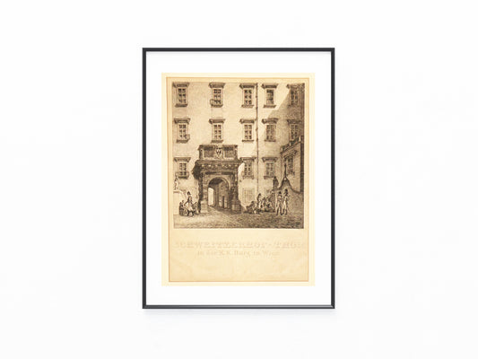 1800 Wien Schweitzerhof Tor Kupferstich | K. K. Burg Hofburg Österreich | Kaiserzeit Wien