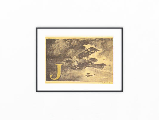 Doppeldecker Original Lithografie Jagdstaffel 1920 | Flugzeuge Erster Weltkrieg | Historische Luftfahrt