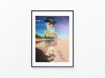 1970 Sigmund Freud Karikatur Druck | Surrealistische Darstellung Spiegelbild | Psychoanalyse Kunst Psychiatrie