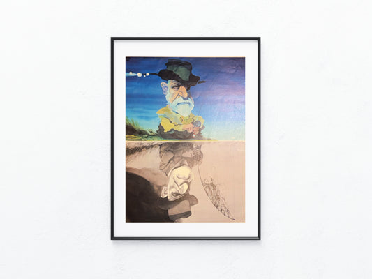 1970 Sigmund Freud Karikatur Druck | Surrealistische Darstellung Spiegelbild | Psychoanalyse Kunst Psychiatrie