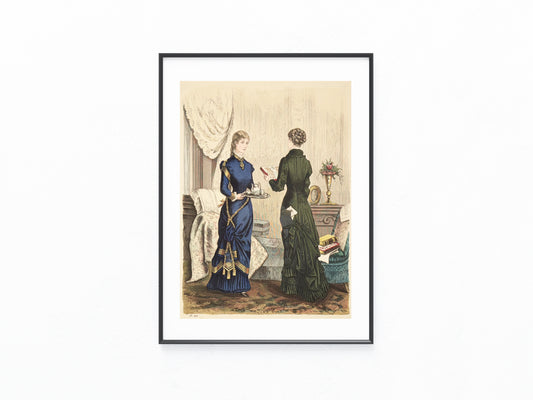 Original Teestunde Mode Lithografie 1880 Frauenmode