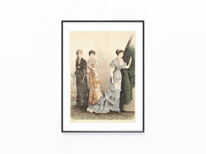 Mode Lithografie 1880 Damenmodeblatt mit Ballroben