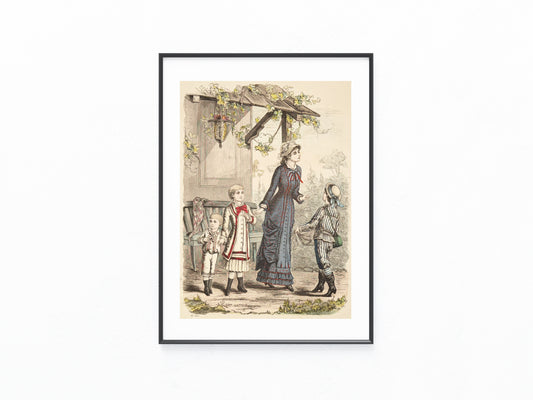 1879 Vintage Sommermode Matrosenanzug Mode Lithografie