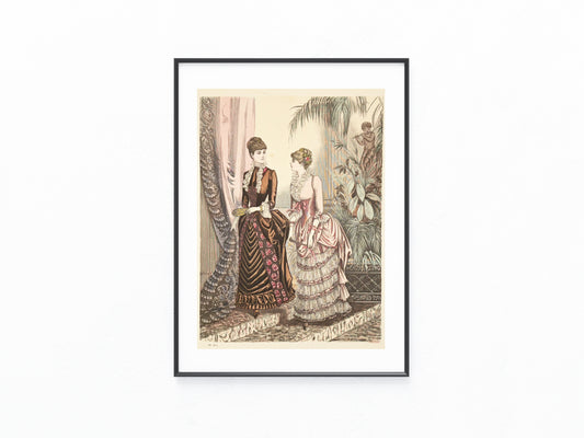 Original Mode Lithografie 1884 Balltoilette Ballkleid