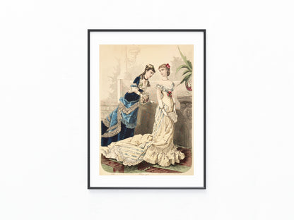 1877 Original Lithografie Ballkleider Frauen Mode