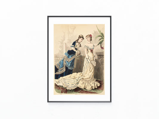 1877 Original Lithografie Ballkleider Frauen Mode