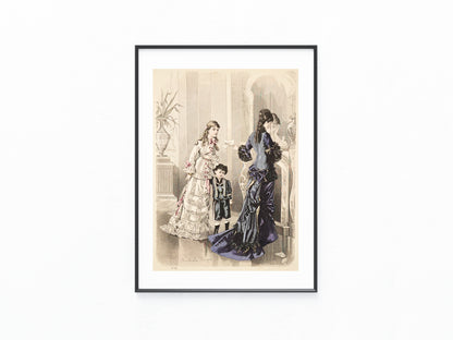 Original Mode Lithografie 1877 mit Damen- & Kindermode