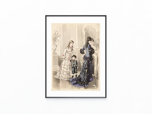 Original Mode Lithografie 1877 mit Damen- & Kindermode