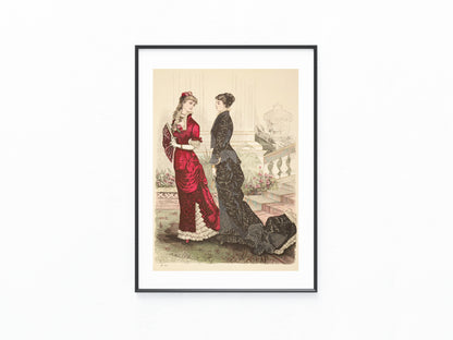Original Modegrafik 1880 Gesellschaftstoilette Gründerzeit