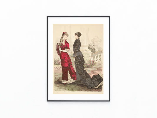 Original Modegrafik 1880 Gesellschaftstoilette Gründerzeit