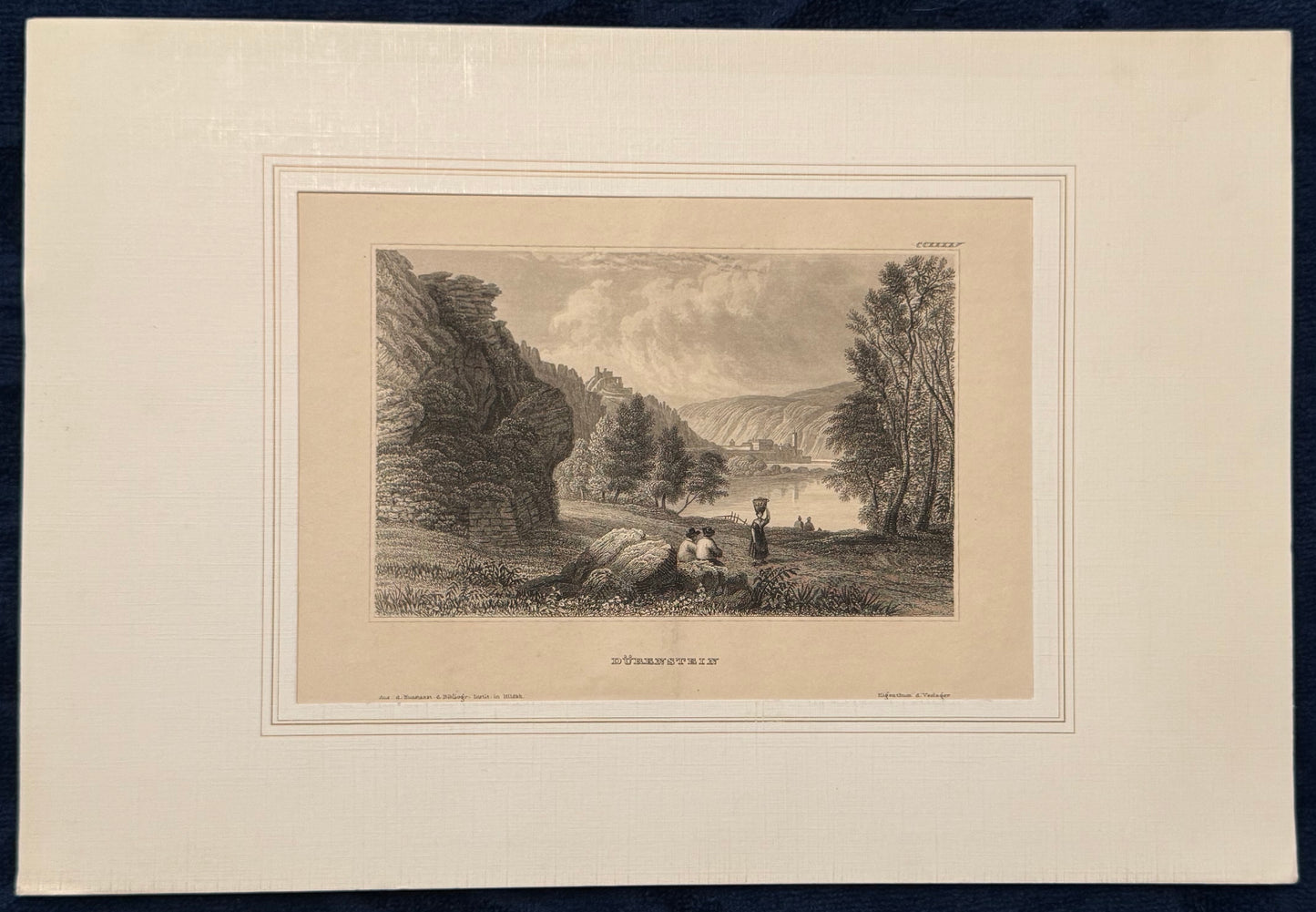 Original Stahlstich Dürnstein 1850 | Österreich Wachau | Blick auf Donau Burgruine