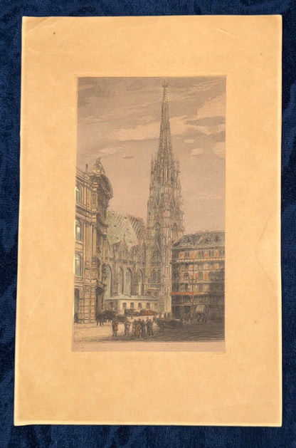 Original Radierung 1900 Wien Stephansdom Handkolorierte Stadtansicht