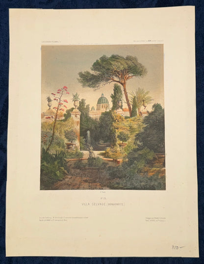 Original Farblithografie 1880 | Villa Selvage Bonaparte in Rom