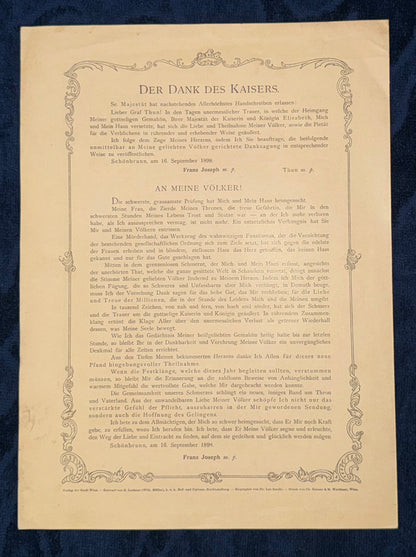 1898 Original Kaiserin Elisabeth Gedenkheft zum Tod Andenken | seltenes Sisi Dokument