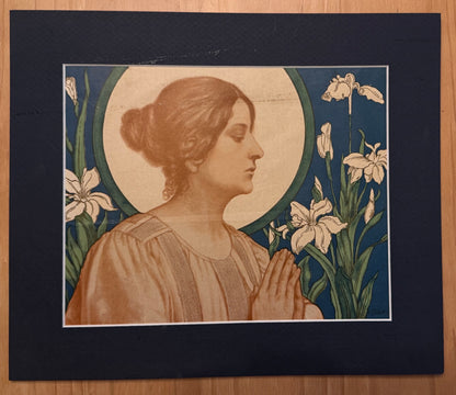 Original Jugendstil Druck Frau im Gebet von Karl Scheidbauer | Andachtsgrafik 1900