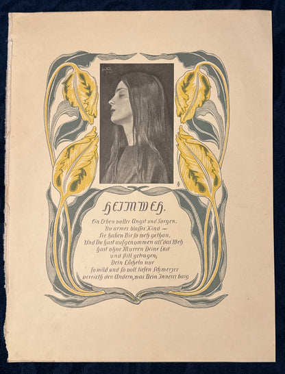 Original Jugendstil-Tafel Heimweh 1900