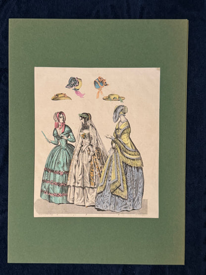 1846 Original Damenmode Lithografie mit Hutmode