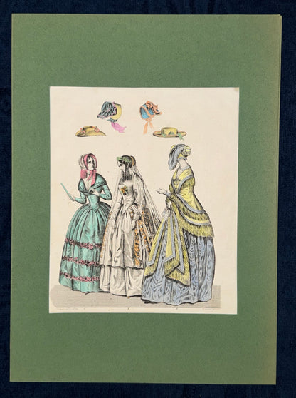 1846 Original Damenmode Lithografie mit Hutmode