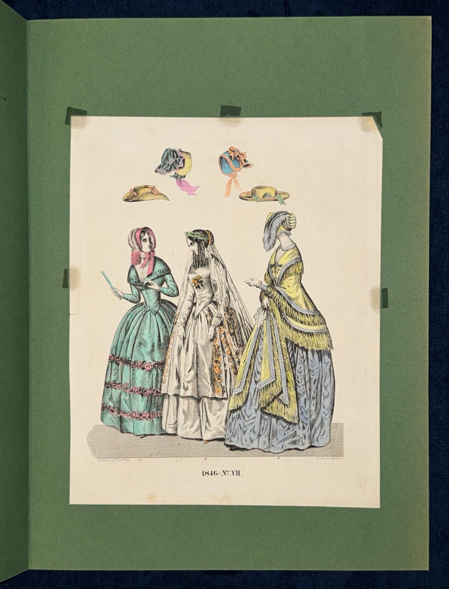 1846 Original Damenmode Lithografie mit Hutmode