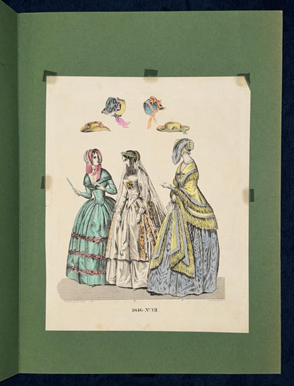 1846 Original Damenmode Lithografie mit Hutmode