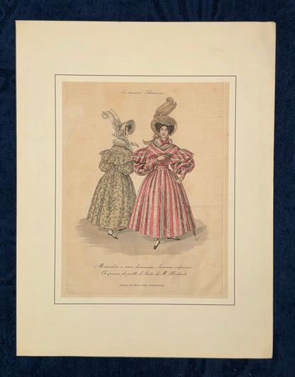 1830 Costumes Parisiens Original mit Passepartout | Handkolorierter Kupferstich