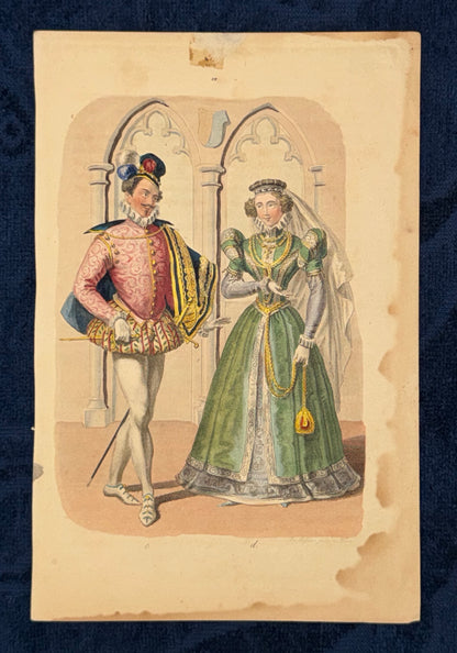 1850 Renaissance Modegrafik | Historische Kostüme handkoloriert