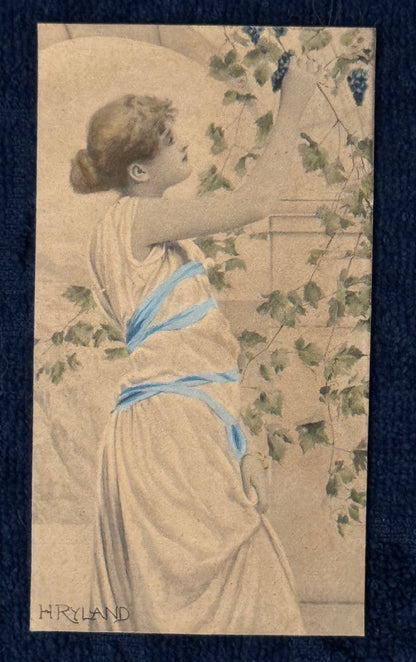 Jugendstil Original Miniaturbildnis 1900 Ryland Mädchen mit Trauben