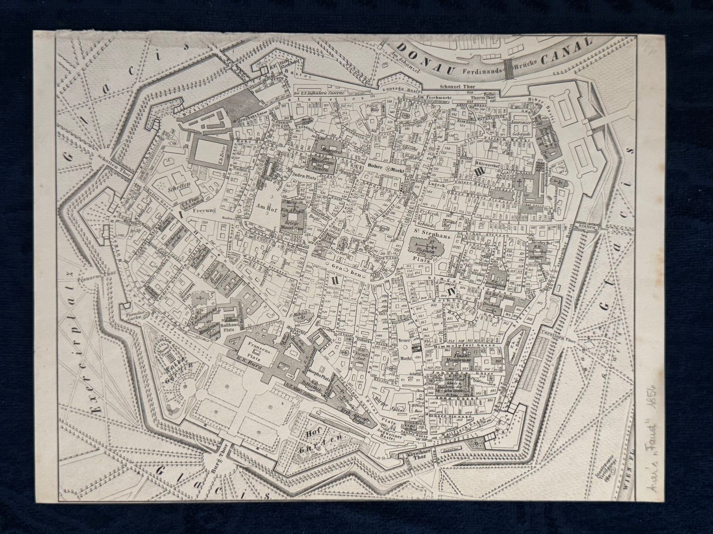 Original Stadtplan Wien 1851 | Kupferstich-Karte der Inneren Stadt
