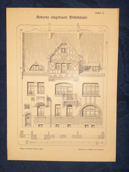 Historische Architektur Tafel 1900 Wohnhaus | Baukunst Vintage Druck
