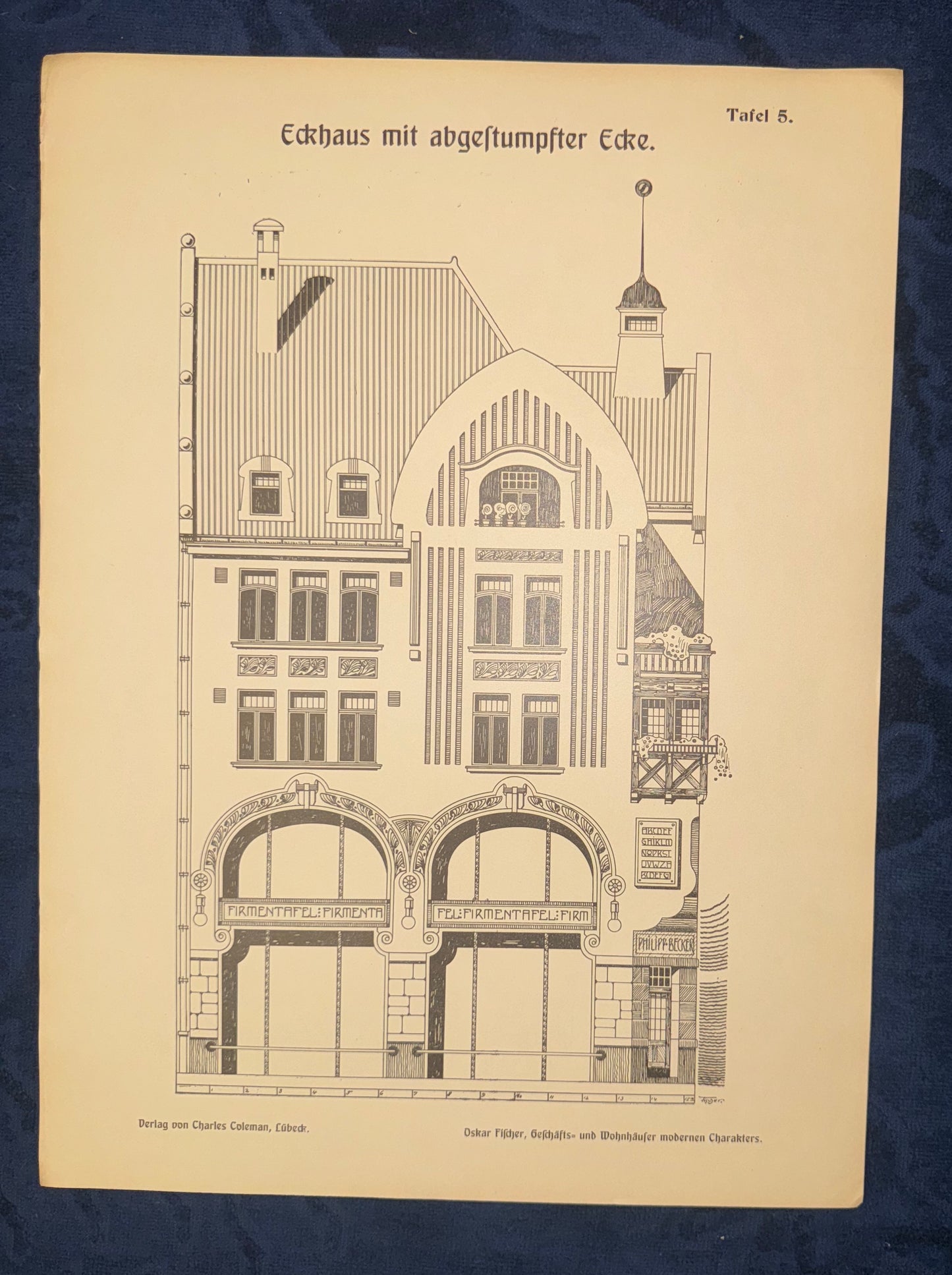 Eckhaus Jugendstil Fassade 1900 Original Architektur | Vintage Baukunst Druck