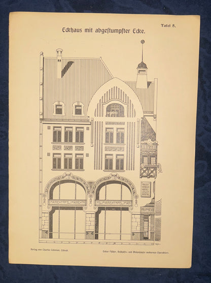 Eckhaus Jugendstil Fassade 1900 Original Architektur | Vintage Baukunst Druck
