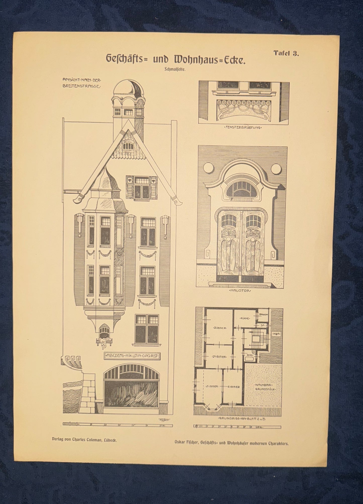 1900 Jugendstil Geschäfts- und Wohnhaus | Original Baukunst Druck